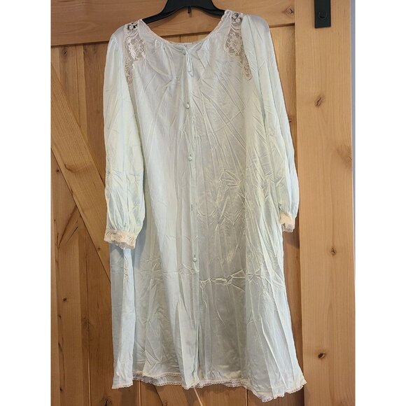 Vintage Miss Elaine Nightgown Size L ?? Blue Lace Button nightgown *flaws* - Picture 1 of 16